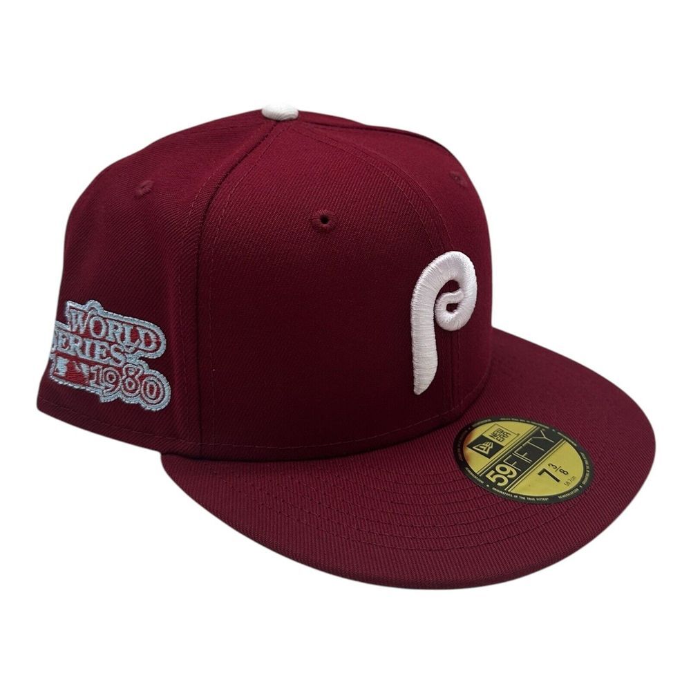New Era 59Fifty Philadelphia Phillies 1980 World Series Hat Cap 7 3/8 Maroon Red